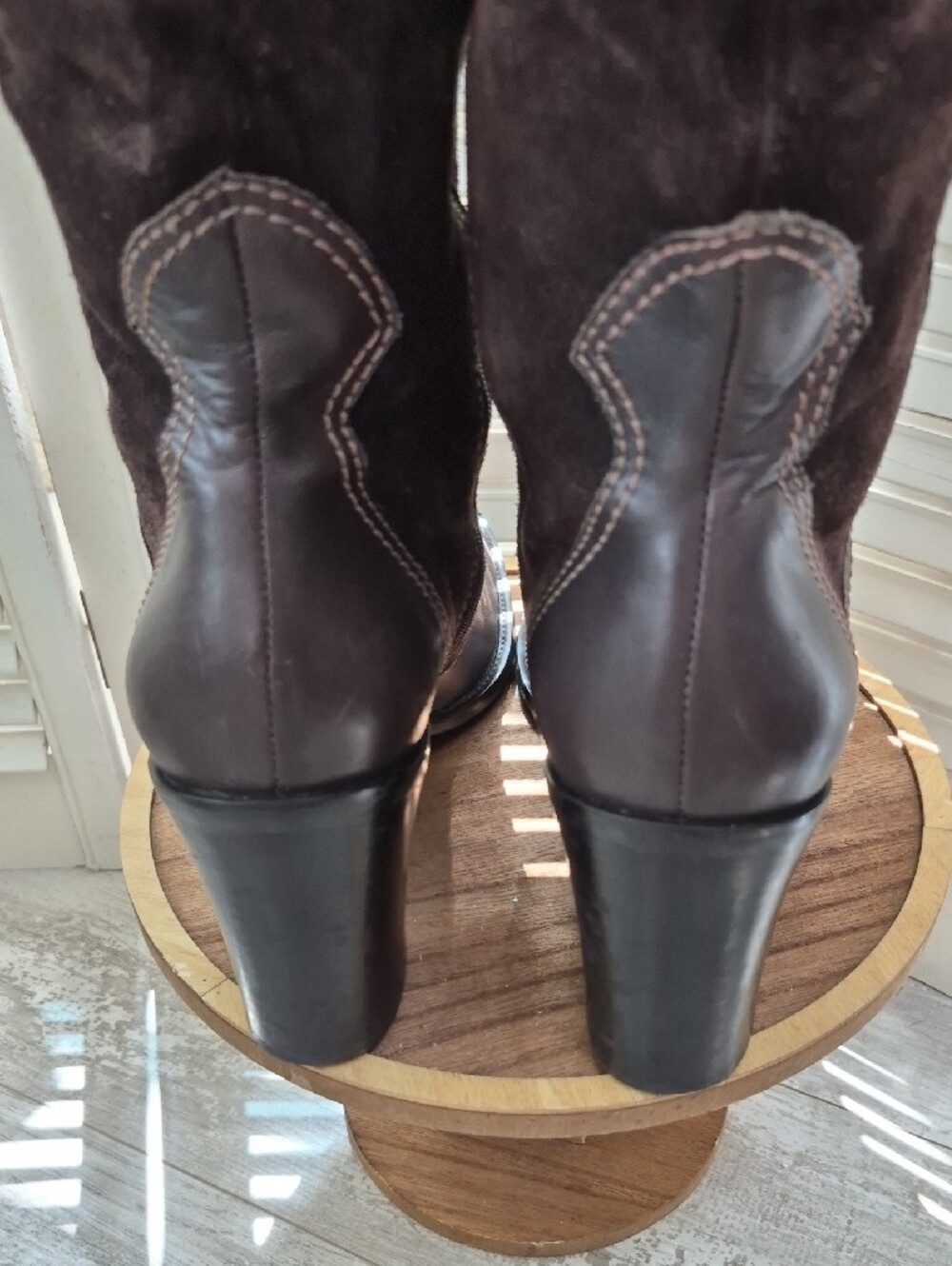 Franco Sarto Tall Dark Brown Suede & Leather Heel Boots - Picture 6 of 8